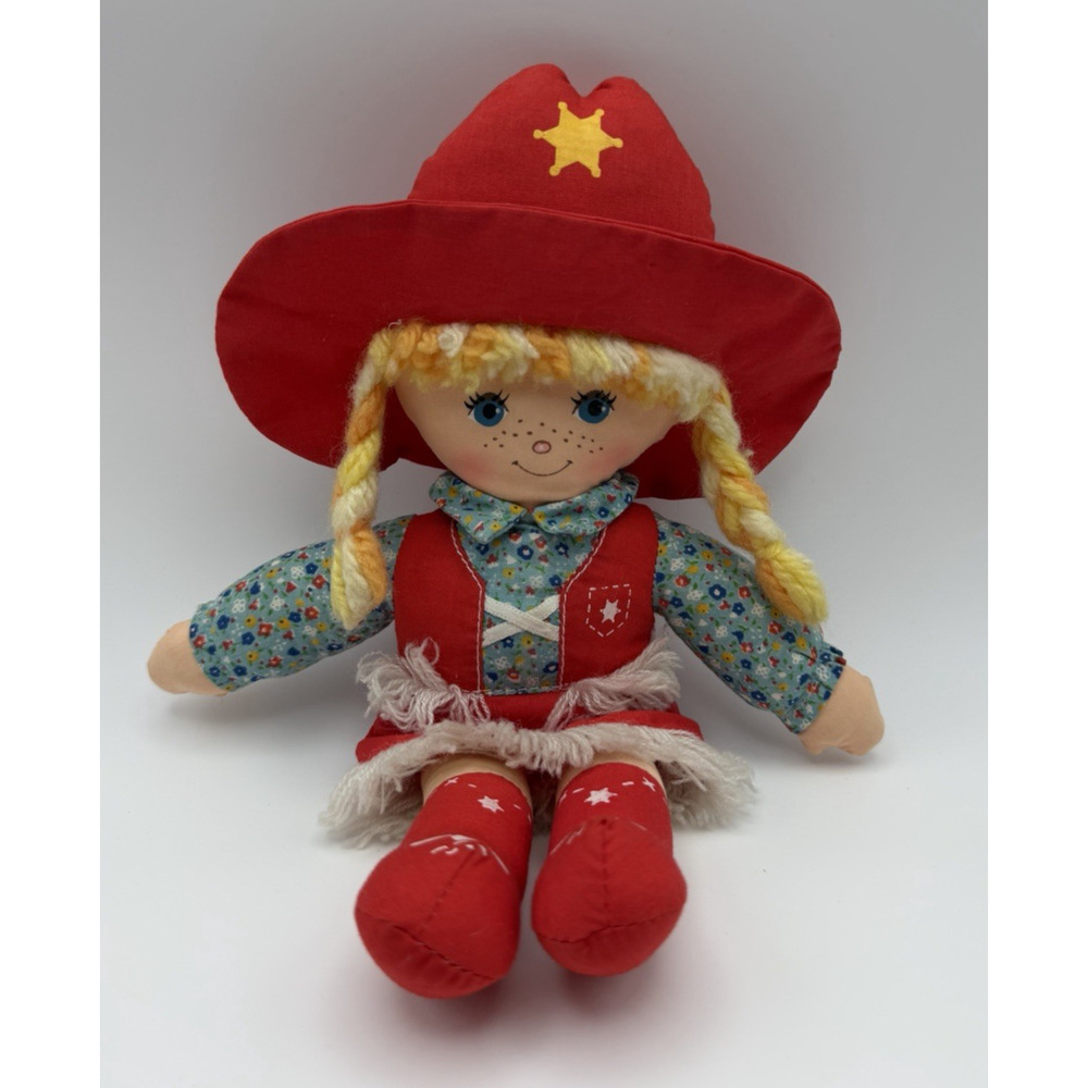 Vintage Knickerbocker Cowpokes Cloth Plush Cowgirl Rodeo Doll Floral Red Cute